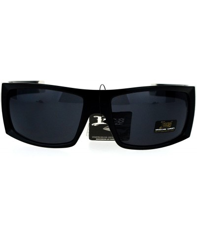 Rectangular Locs Skull Print Rectangular Gangster Cholo Sport All Black Sunglasses - Silver Skull - C412NZGN3GC $12.07