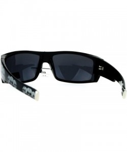 Rectangular Locs Skull Print Rectangular Gangster Cholo Sport All Black Sunglasses - Silver Skull - C412NZGN3GC $12.07