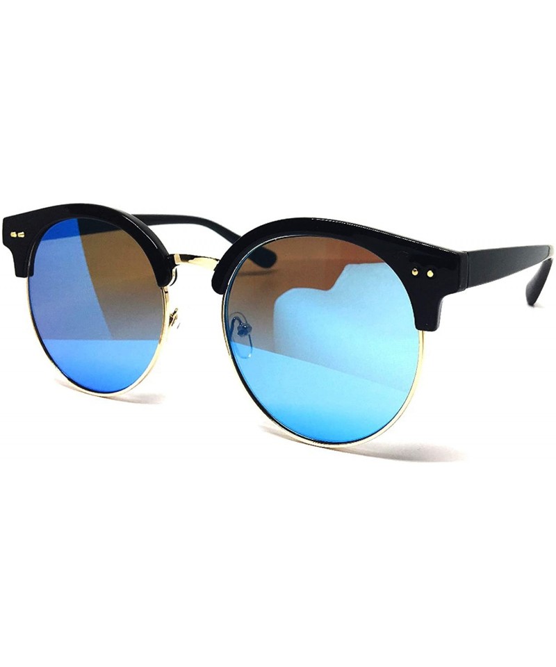 Oversized 97018 XL Premium Oversize Cats eye Mirrored Flat Sunglasses - Black/ Blue - C318OKDHOXS $11.20