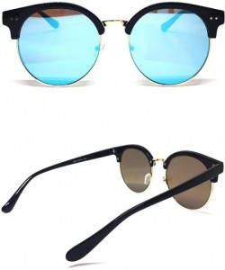 Oversized 97018 XL Premium Oversize Cats eye Mirrored Flat Sunglasses - Black/ Blue - C318OKDHOXS $11.20