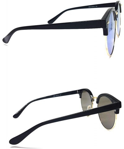 Oversized 97018 XL Premium Oversize Cats eye Mirrored Flat Sunglasses - Black/ Blue - C318OKDHOXS $11.20