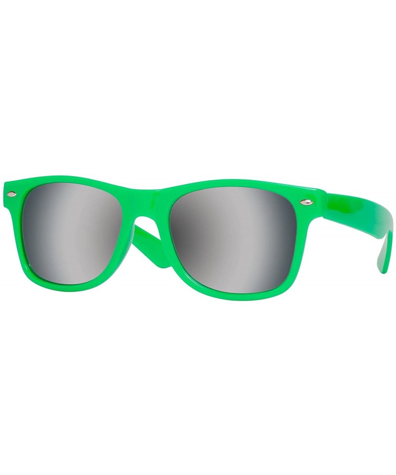 Square Horn-Rimmed Mirror Sunglasses - Green - CW12O4RW3XU $8.06