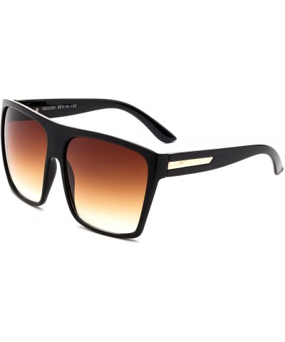 Square XL Sunglasses for Men Extra Large Retro Style Square Aviator Flat Top Sunglasses Shades - Black/Brown - C1187398K4Q $8.15