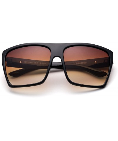 Square XL Sunglasses for Men Extra Large Retro Style Square Aviator Flat Top Sunglasses Shades - Black/Brown - C1187398K4Q $8.15