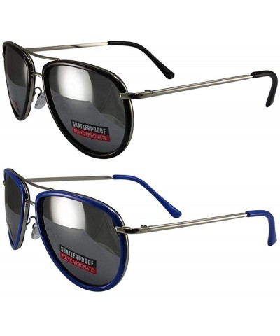 Aviator 2 Pairs Swag Aviator B Fashion Sunglasses Black Blue Frame Flash Mirror Lens - CJ18ZM7TAX6 $32.66