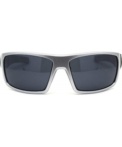 Flame Logo Biker Warp Plastic Rectangular Sunglasses - Silver Black ...