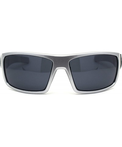 Sport Flame Logo Biker Warp Plastic Rectangular Sunglasses - Silver Black - C5194KQLCOZ $14.68