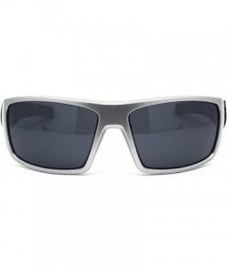 Sport Flame Logo Biker Warp Plastic Rectangular Sunglasses - Silver Black - C5194KQLCOZ $14.68