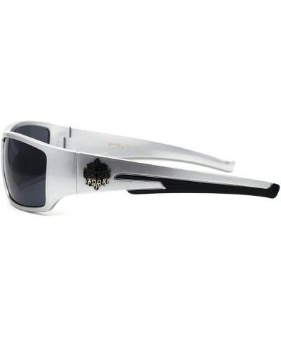 Sport Flame Logo Biker Warp Plastic Rectangular Sunglasses - Silver Black - C5194KQLCOZ $14.68