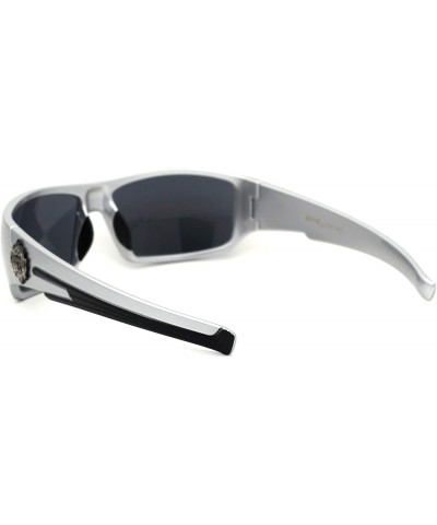 Sport Flame Logo Biker Warp Plastic Rectangular Sunglasses - Silver Black - C5194KQLCOZ $14.68