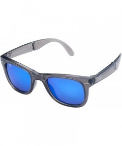 Wrap Classic Polarized Folding Sunglasses With Premium Cleaning Cloth and Leather Case - Clear Gray - Blue Mirror - C718CHHNH...