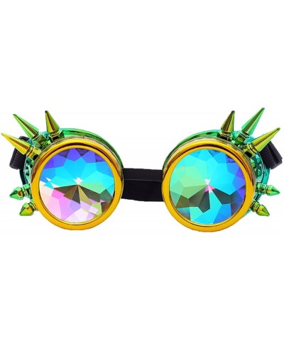 Goggle Retro Victorian Steampunk Goggles Rainbow Prism Kaleidoscope Glasses - Yellow Green(spike) - C018SNIG6XZ $11.76