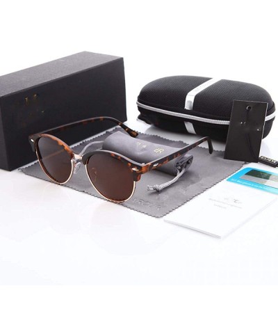 Aviator Retro Round Sunglasses Men Luxury Brand Eyewear Leopard Matte Black Blackis - Leopard Tea - CI18XQZX8S0 $17.40