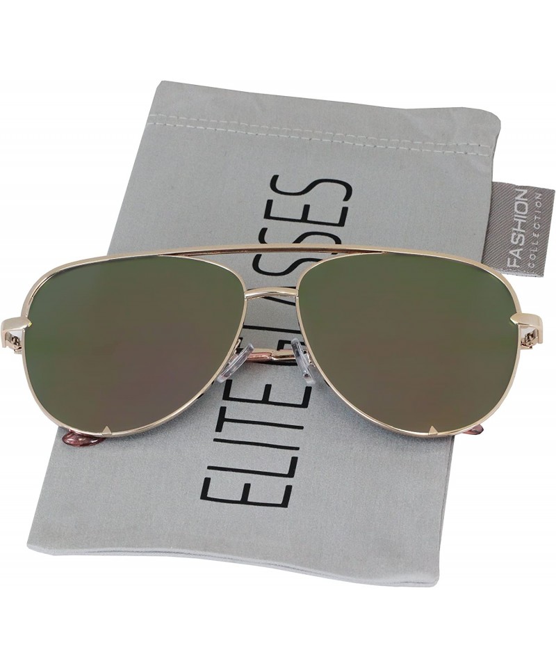 Oversized Rose Gold Pink Men Women Sunglasses Aviator Mirrored Metal Oversize Glasses - Green Mirror - CZ180RL6DTX $10.19