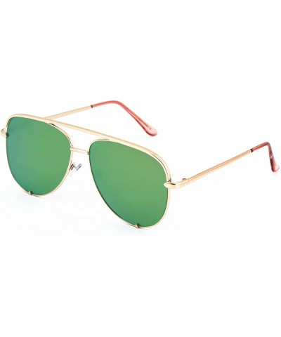 Oversized Rose Gold Pink Men Women Sunglasses Aviator Mirrored Metal Oversize Glasses - Green Mirror - CZ180RL6DTX $10.19