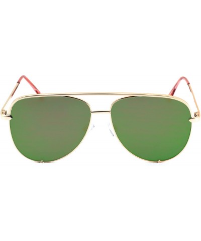Oversized Rose Gold Pink Men Women Sunglasses Aviator Mirrored Metal Oversize Glasses - Green Mirror - CZ180RL6DTX $10.19