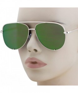 Oversized Rose Gold Pink Men Women Sunglasses Aviator Mirrored Metal Oversize Glasses - Green Mirror - CZ180RL6DTX $10.19