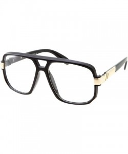 Aviator Classic Square Frame Plastic Flat Top Aviator Glasses Metal Trimming Clear Lens - Black With Gold Trim - CB18SAIEI5Y ...