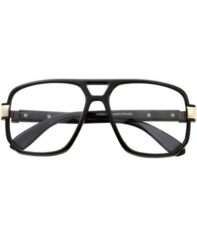 Aviator Classic Square Frame Plastic Flat Top Aviator Glasses Metal Trimming Clear Lens - Black With Gold Trim - CB18SAIEI5Y ...