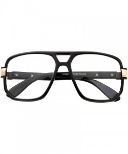 Aviator Classic Square Frame Plastic Flat Top Aviator Glasses Metal Trimming Clear Lens - Black With Gold Trim - CB18SAIEI5Y ...