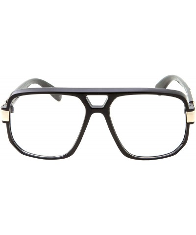 Aviator Classic Square Frame Plastic Flat Top Aviator Glasses Metal Trimming Clear Lens - Black With Gold Trim - CB18SAIEI5Y ...