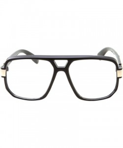 Aviator Classic Square Frame Plastic Flat Top Aviator Glasses Metal Trimming Clear Lens - Black With Gold Trim - CB18SAIEI5Y ...