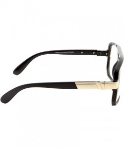 Aviator Classic Square Frame Plastic Flat Top Aviator Glasses Metal Trimming Clear Lens - Black With Gold Trim - CB18SAIEI5Y ...