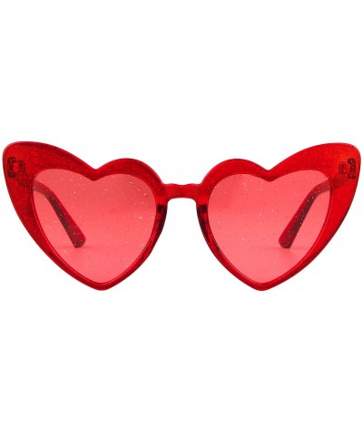 Oversized Clout Goggle Heart Sunglasses Vintage Cat Eye Mod Style Retro Kurt Cobain Glasses - Red-1 - CG18ERE2EQT $8.57