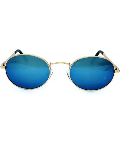 Round 533 Premium Women Man Brand Designer Round Oval Style Mirrored Fashion Aviator Sunglasses - Blue - CE18GZWL6AH $15.85