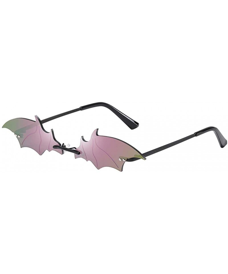 Rimless Funny Bat Shape Irregular Sunglasses Classic Vintage Design Style Sunglasses - Unisex - Pink/Black Frame - CP199Y5M7E...