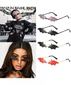 Rimless Funny Bat Shape Irregular Sunglasses Classic Vintage Design Style Sunglasses - Unisex - Pink/Black Frame - CP199Y5M7E...