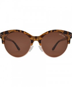Round Polarized Half Rim Round Sunglasses for Women - Classic Half Frame UV Protection - Tortoise + Brown - C01939C872Z $17.51