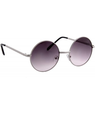 Oversized Unisex Sunglasses Vintage Small Tinted Round Lens Circle Metal Frame - Silver Metal Frame/ Brown Lens - CS18K3SL35C...