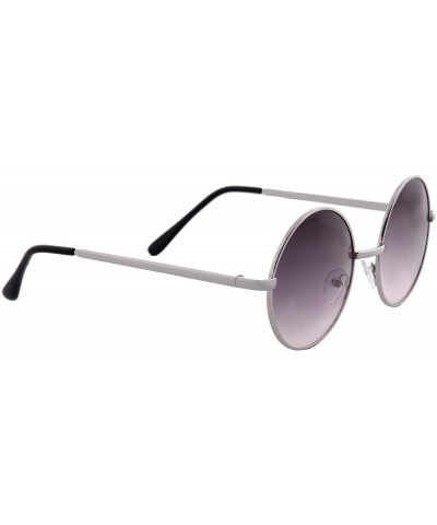 Oversized Unisex Sunglasses Vintage Small Tinted Round Lens Circle Metal Frame - Silver Metal Frame/ Brown Lens - CS18K3SL35C...