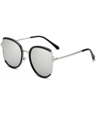 Round Women Cat Eye Sunglasses Oversized Sun Glasses Female Shades Gradient Lens - C6silver - CC19032KK8S $12.96