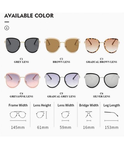 Round Women Cat Eye Sunglasses Oversized Sun Glasses Female Shades Gradient Lens - C6silver - CC19032KK8S $12.96