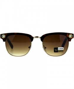 Rectangular Luxury Bling Rhinestone Half Horn Rim Rectangular Sunglasses - Tortoise Brown Smoke - CM18CT464UE $9.80