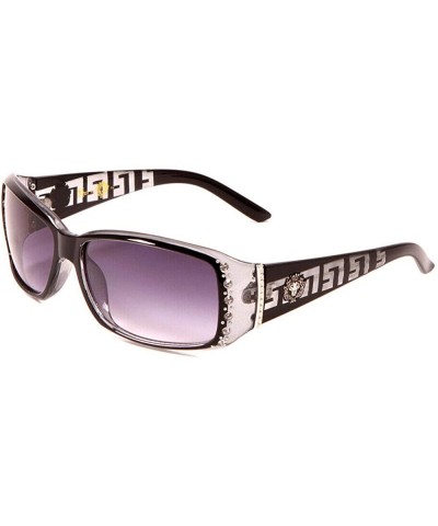 Wrap Greek Key Wrap Around Crystal & Rhinestone Sunglasses - Black & Grey Crystal Frame - C918UZSK707 $20.55