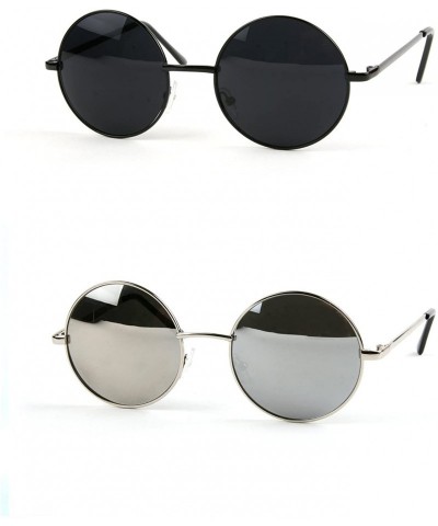 Round John Lennon 60's Vintage Round Hippie Sunglasses P2012 - 2 Pcs Black-smoke & Silver-mirror - CA12GJFM9H3 $17.50