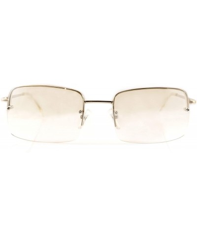 Shield Minimalist Medium Rectangular Sunglasses Clear Eyewear Spring Hinge A173 A174 - (Clear) Silver Frame - CE18DI5DNRS $16.69