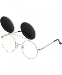 Goggle Flip up Steampunk Round Circle Retro Sunglasses - Silver - CR18Q3LXAIH $13.25