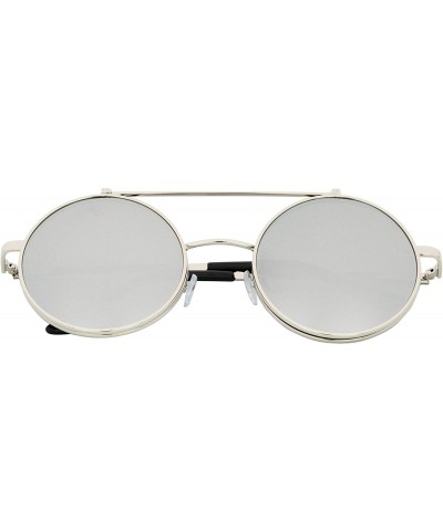 Goggle Flip up Steampunk Round Circle Retro Sunglasses - Silver - CR18Q3LXAIH $13.25