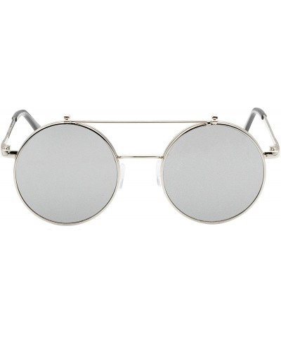 Goggle Flip up Steampunk Round Circle Retro Sunglasses - Silver - CR18Q3LXAIH $13.25