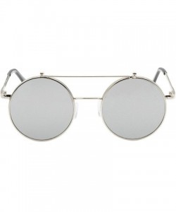 Goggle Flip up Steampunk Round Circle Retro Sunglasses - Silver - CR18Q3LXAIH $13.25