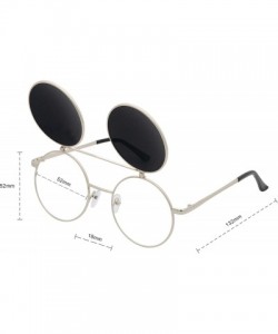 Goggle Flip up Steampunk Round Circle Retro Sunglasses - Silver - CR18Q3LXAIH $13.25