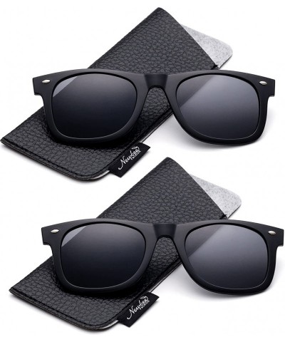 Round Newbee Fashion Polarized Clip Sunglasses - 50mm 2 Pack Black-w/Pouch - CI186GI9L9A $16.58