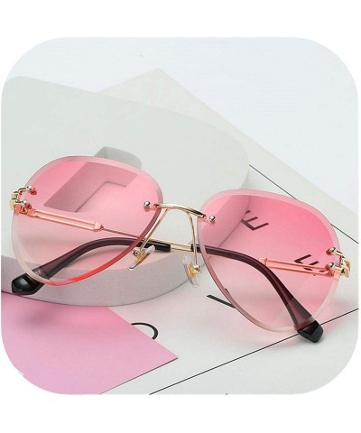 Oversized RimlSunglasses Women Er Sun Glasses Gradient Shades Cutting Lens Ladies FramelMetal Eyeglasses UV400 - Pink - C2198...