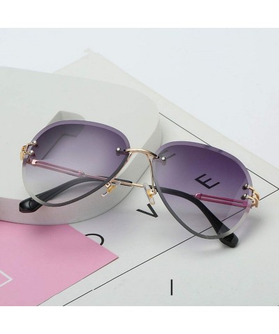 Oversized RimlSunglasses Women Er Sun Glasses Gradient Shades Cutting Lens Ladies FramelMetal Eyeglasses UV400 - Pink - C2198...