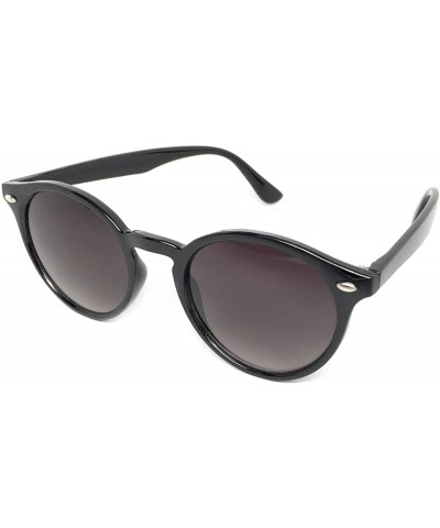 Round Round Horned Rimmed Retro Keyhole Sunglasses - Black- Smoke - C01865372GM $7.43