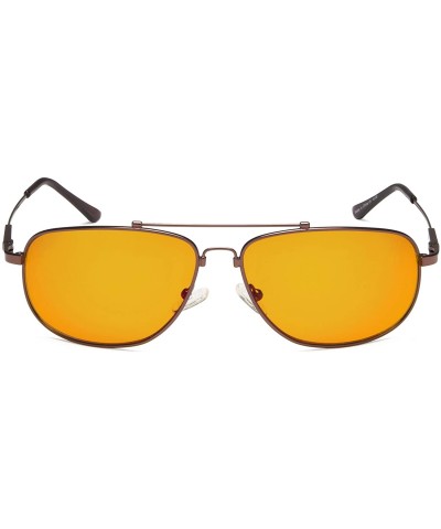 Aviator Light Blocking Glasses Amber(Orange) Tinted Lens Blocks 100% of Blue/UV Rays Memory Frame Men Women - Brown - C218Q7Q...